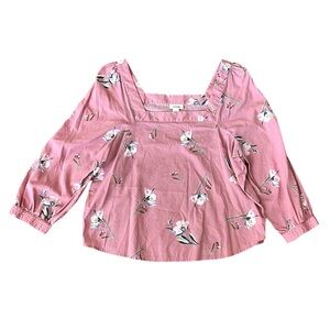 A.N.A. Rose Pink Floral Square Neck casual Springtime Too Blouse Size Large